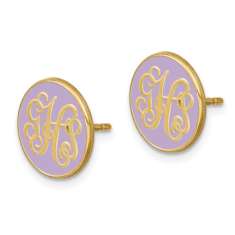 14K Yellow Gold Round Monogram Epoxy Post Earrings