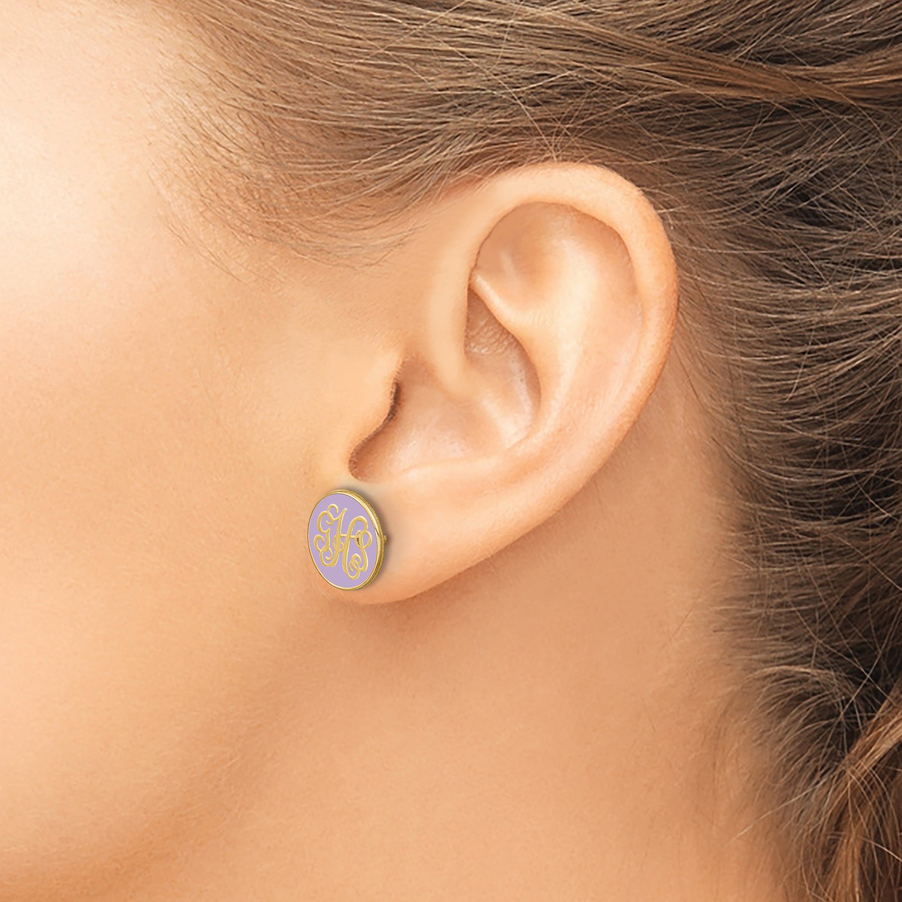 14K Yellow Gold Round Monogram Epoxy Post Earrings
