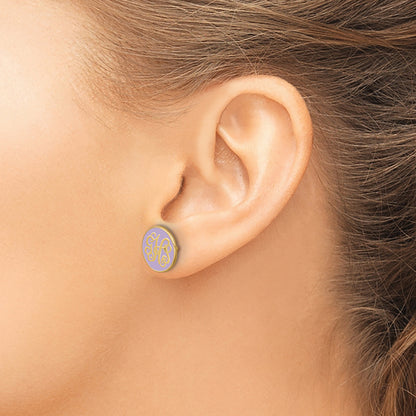 14K Yellow Gold Round Monogram Epoxy Post Earrings