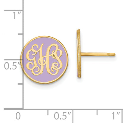 14K Yellow Gold Round Monogram Epoxy Post Earrings