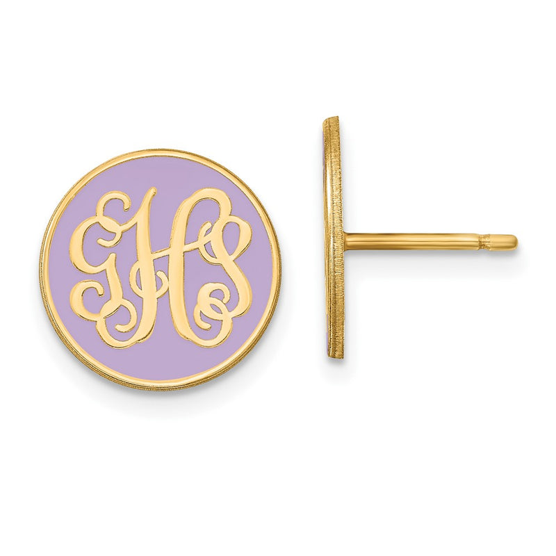 14K Yellow Gold Round Monogram Epoxy Post Earrings