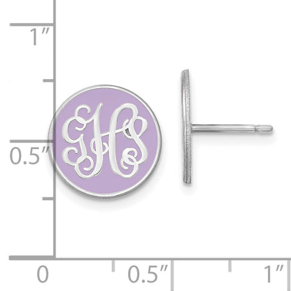 Sterling Silver Rhodium Plated Round Monogram Epoxy Post Earrings