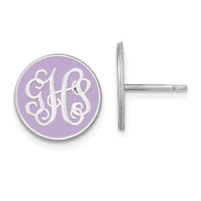 Sterling Silver Rhodium Plated Round Monogram Epoxy Post Earrings