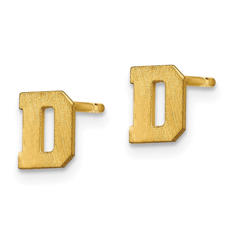 Gold Plated Sterling Silver Brushed Letter D Initial Post Earrings