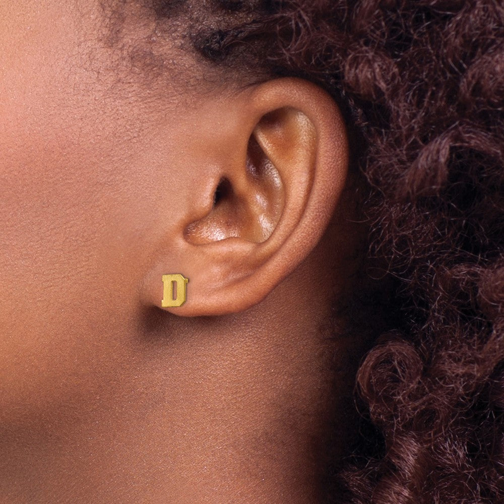 Gold Plated Sterling Silver Brushed Letter D Initial Post Earrings
