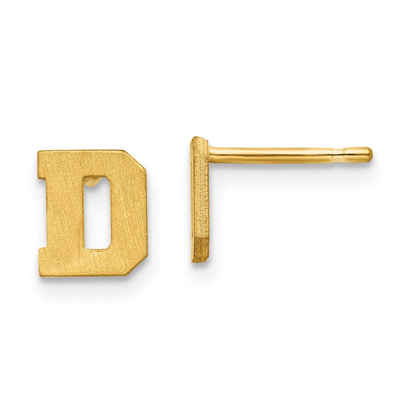 Gold Plated Sterling Silver Brushed Letter D Initial Post Earrings