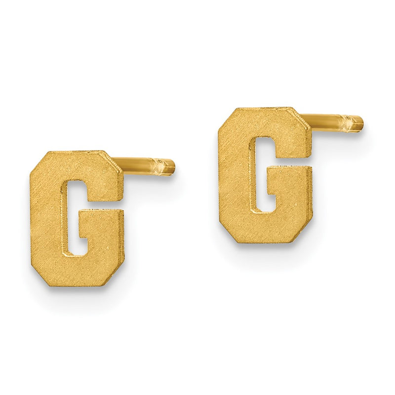 Gold Plated Sterling Silver Brushed Letter G Initial Post Earrings