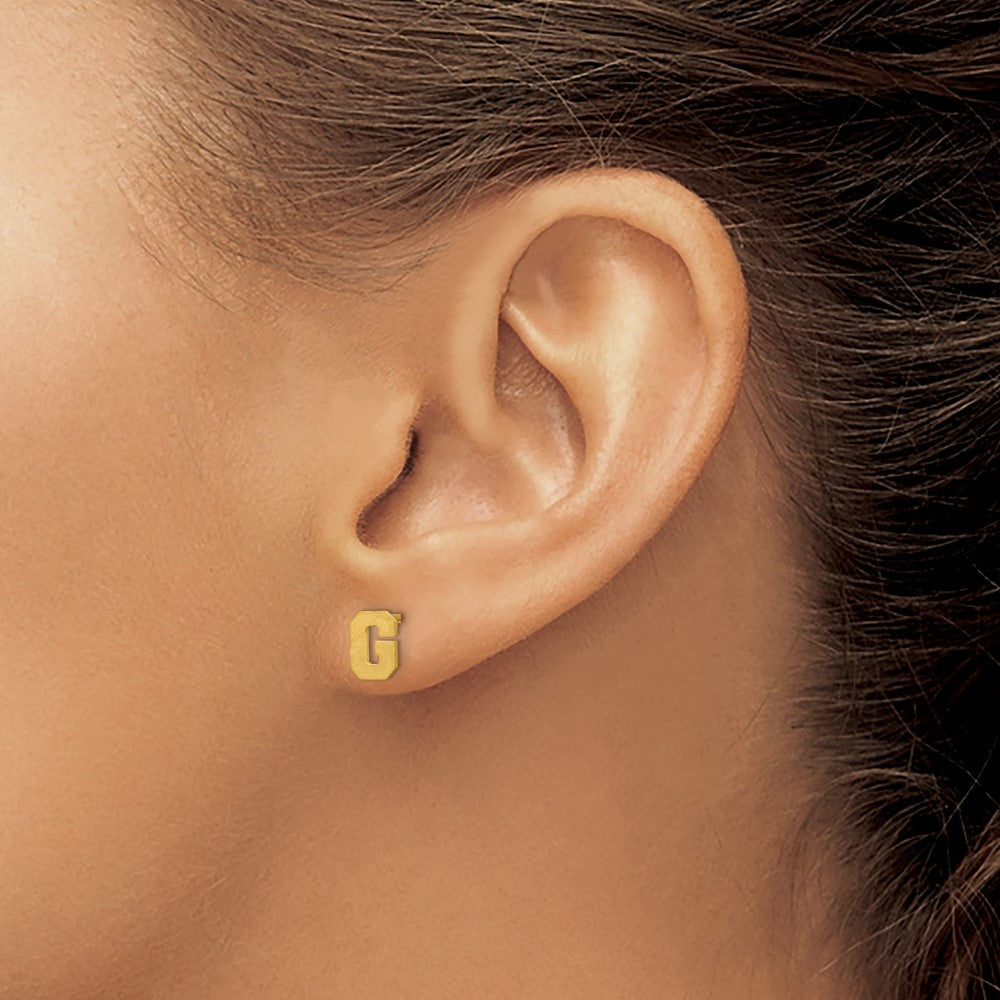 14K Yellow Gold 14Ky Brushed Letter G Initial Post Earrings