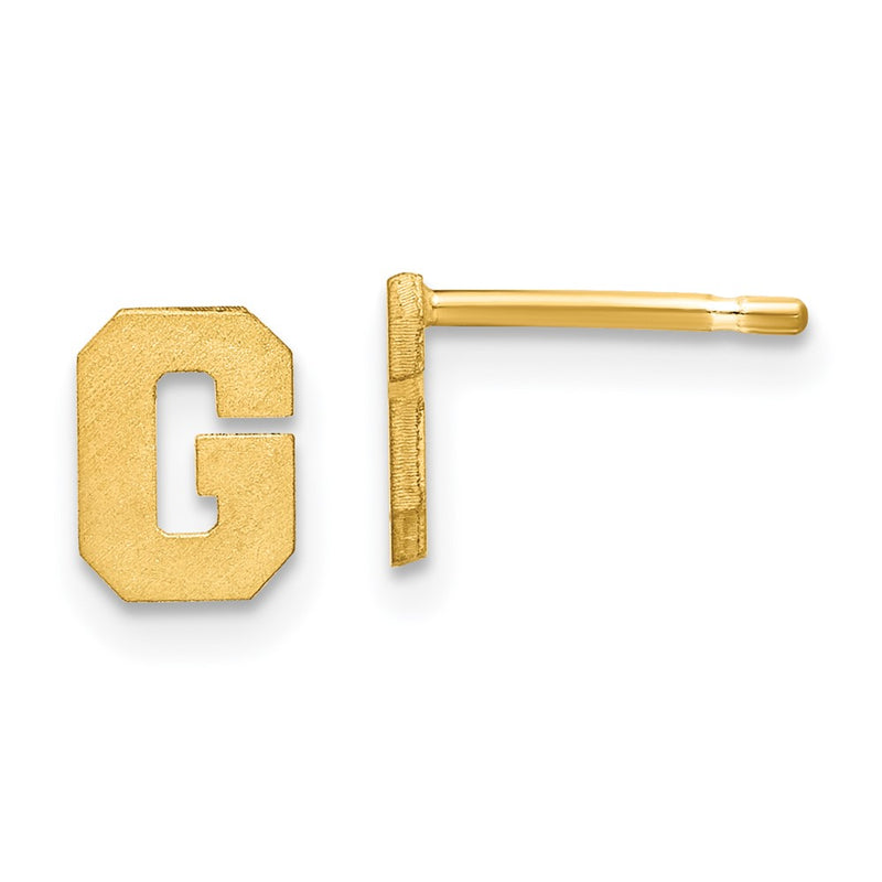 Gold Plated Sterling Silver Brushed Letter G Initial Post Earrings
