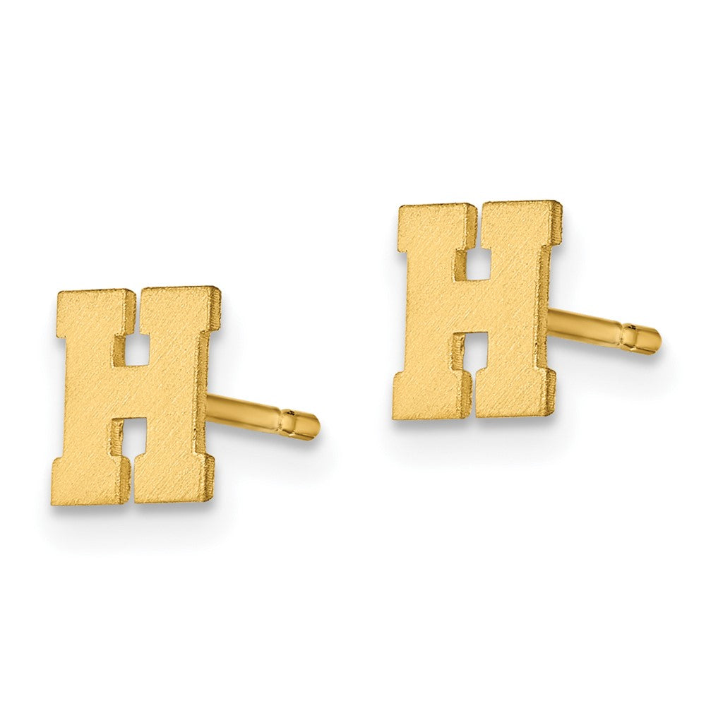 14K Yellow Gold 14Ky Brushed Letter H Initial Post Earrings