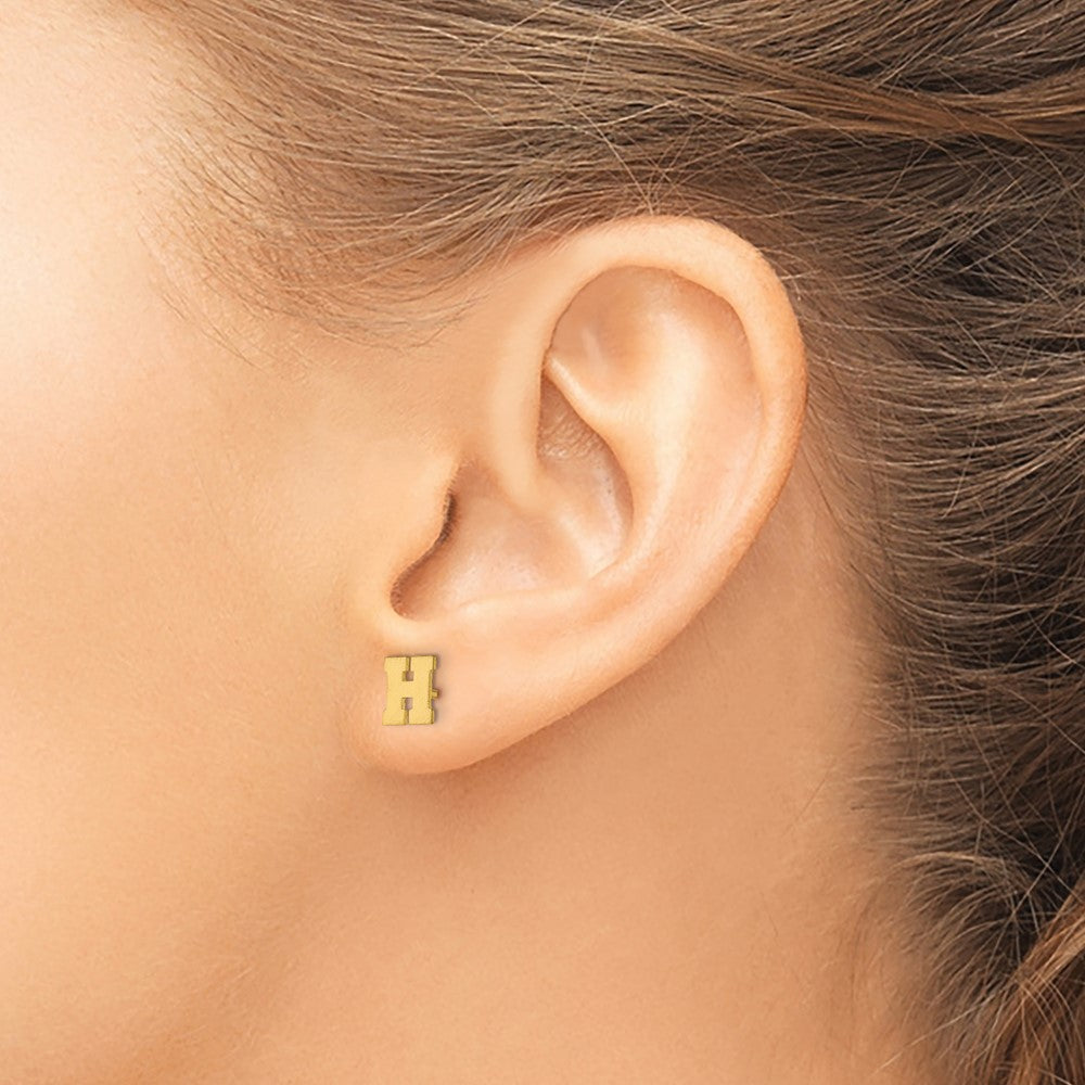 14K Yellow Gold 14Ky Brushed Letter H Initial Post Earrings