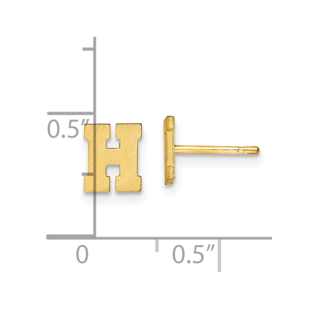 Gold Plated Sterling Silver Brushed Letter H Initial Post Earrings