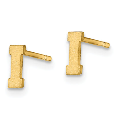 Gold Plated Sterling Silver Brushed Letter I Initial Post Earrings
