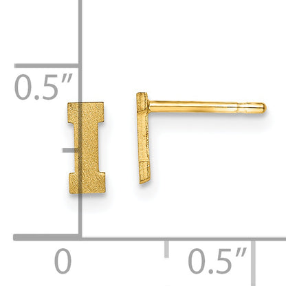 Gold Plated Sterling Silver Brushed Letter I Initial Post Earrings