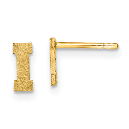Gold Plated Sterling Silver Brushed Letter I Initial Post Earrings