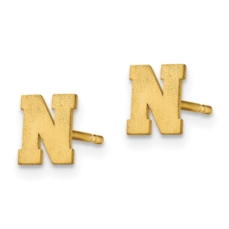 Gold Plated Sterling Silver Brushed Letter N Initial Post Earrings