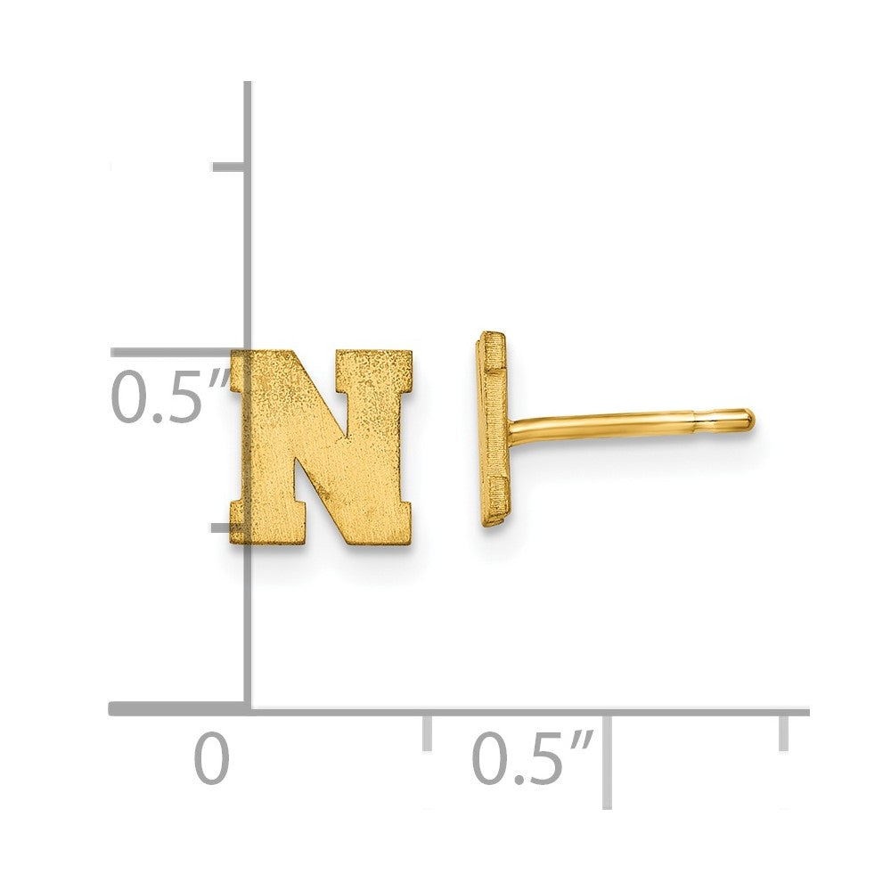 14K Yellow Gold 14Ky Brushed Letter N Initial Post Earrings