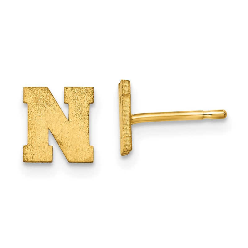Gold Plated Sterling Silver Brushed Letter N Initial Post Earrings