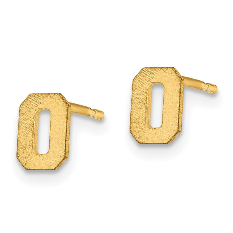 Gold Plated Sterling Silver Brushed Letter O Initial Post Earrings