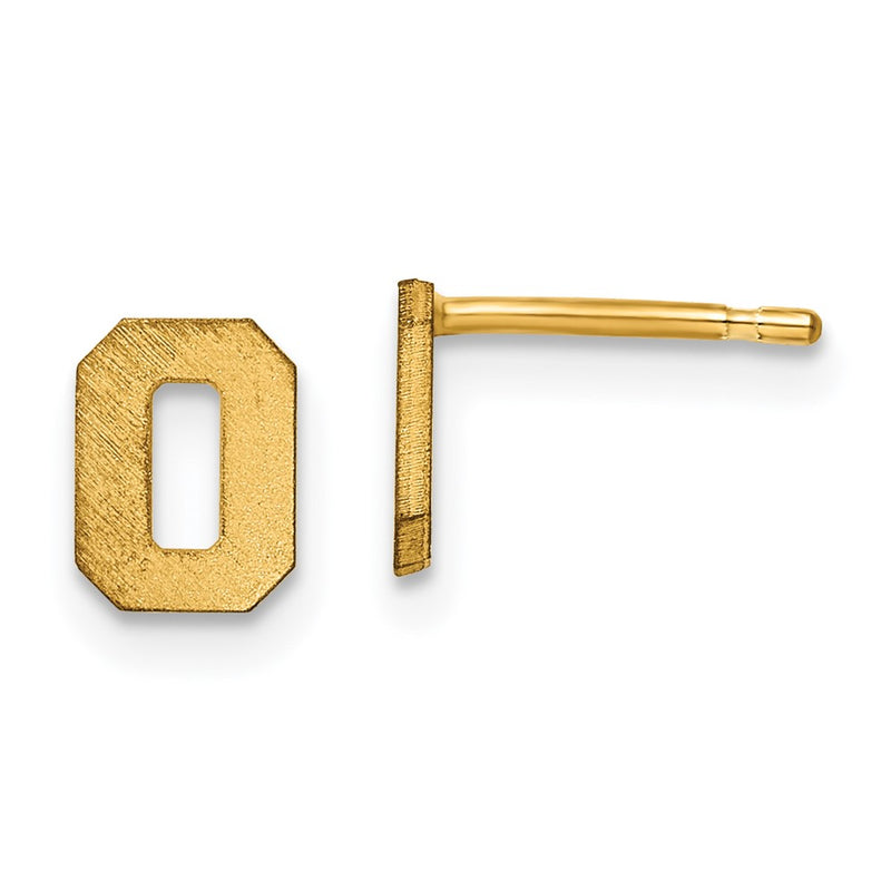 Gold Plated Sterling Silver Brushed Letter O Initial Post Earrings