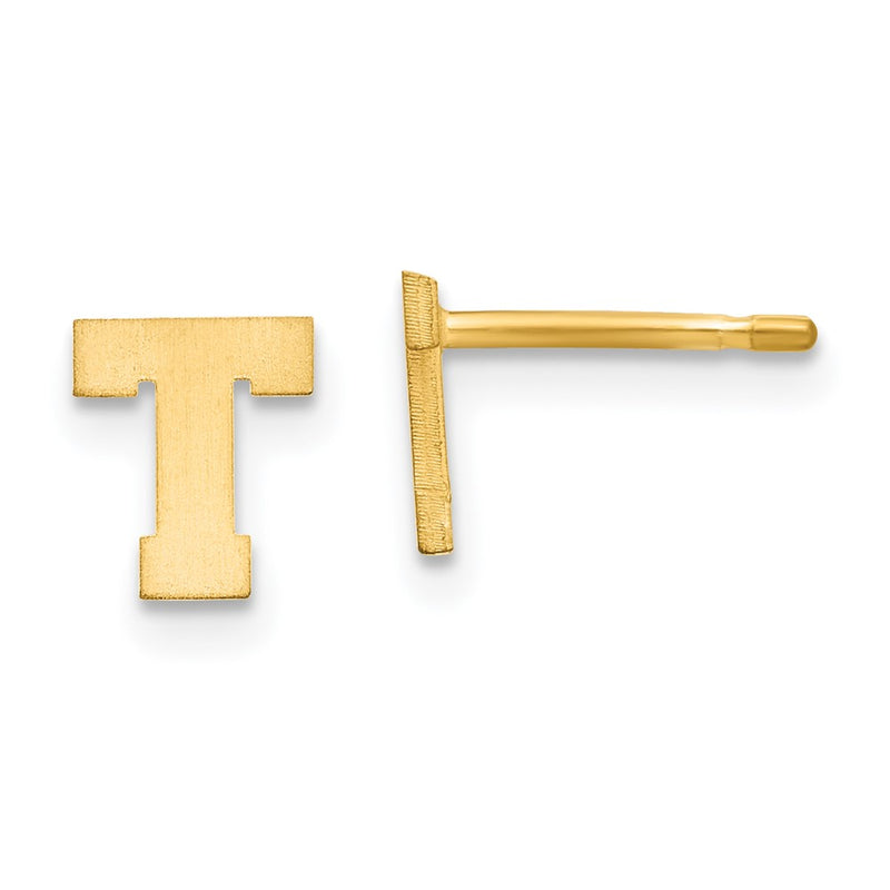 Gold Plated Sterling Silver Brushed Letter T Initial Post Earrings