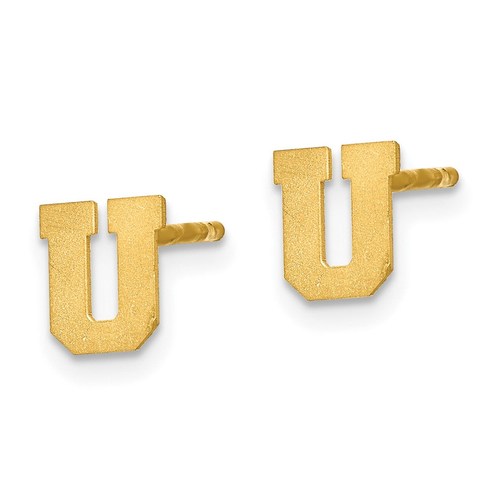 Gold Plated Sterling Silver Brushed Letter U Initial Post Earrings