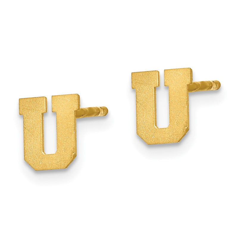 Gold Plated Sterling Silver Brushed Letter U Initial Post Earrings