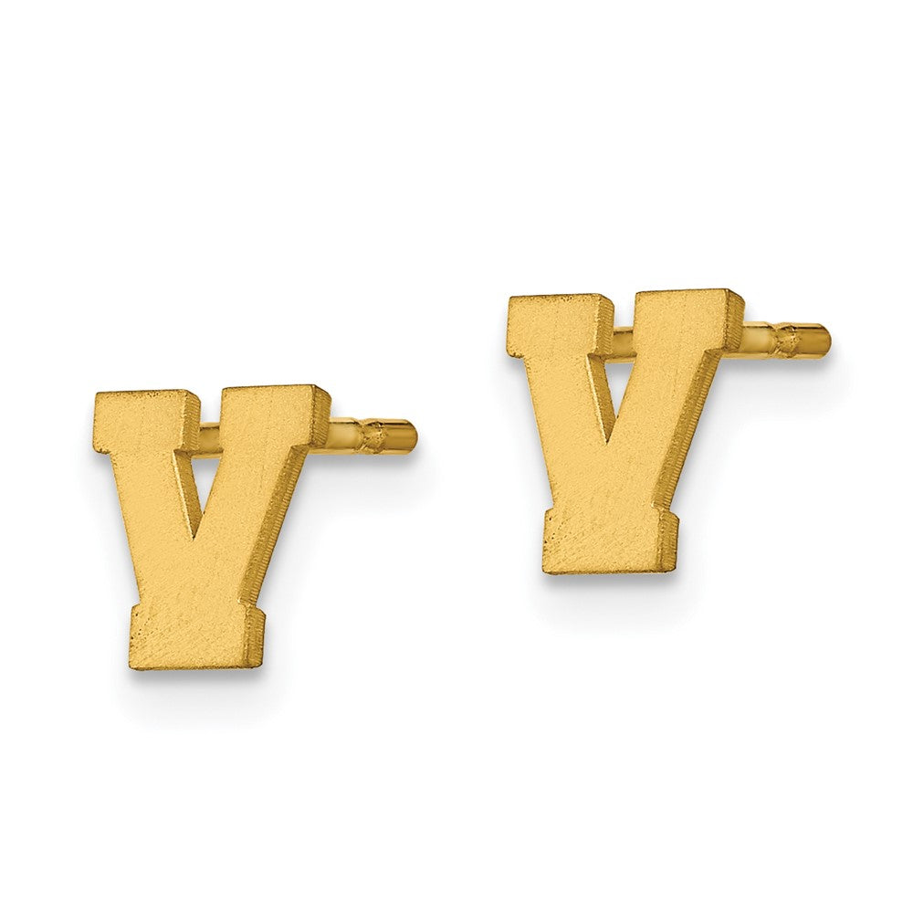 14K Yellow Gold 14Ky Brushed Letter V Initial Post Earrings