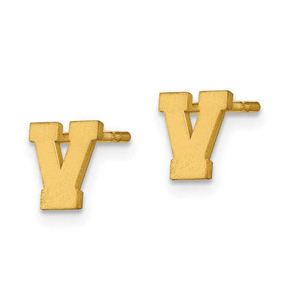 14K Yellow Gold 14Ky Brushed Letter V Initial Post Earrings