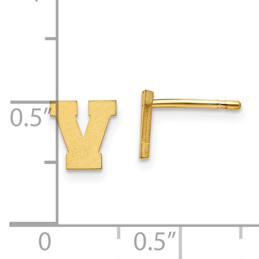 Gold Plated Sterling Silver Brushed Letter V Initial Post Earrings