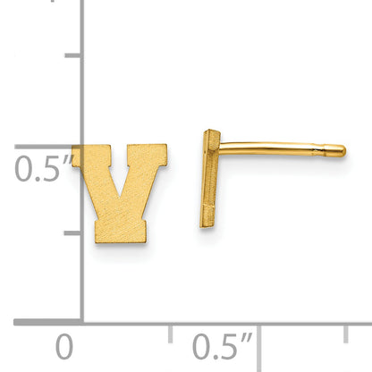 Gold Plated Sterling Silver Brushed Letter V Initial Post Earrings