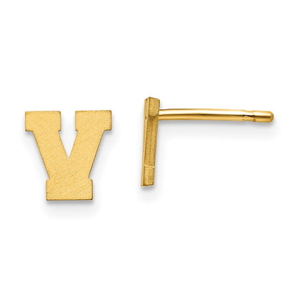 14K Yellow Gold 14Ky Brushed Letter V Initial Post Earrings