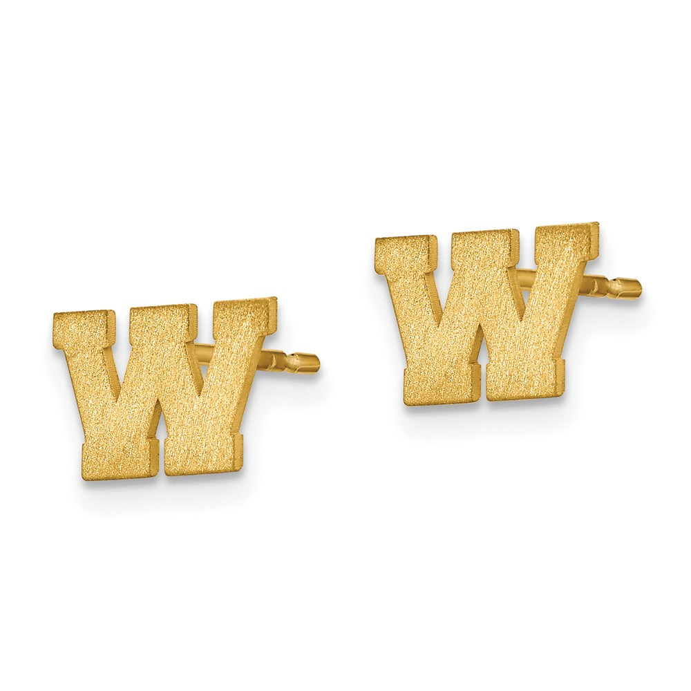 Gold Plated Sterling Silver Brushed Letter W Initial Post Earrings