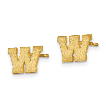 Gold Plated Sterling Silver Brushed Letter W Initial Post Earrings