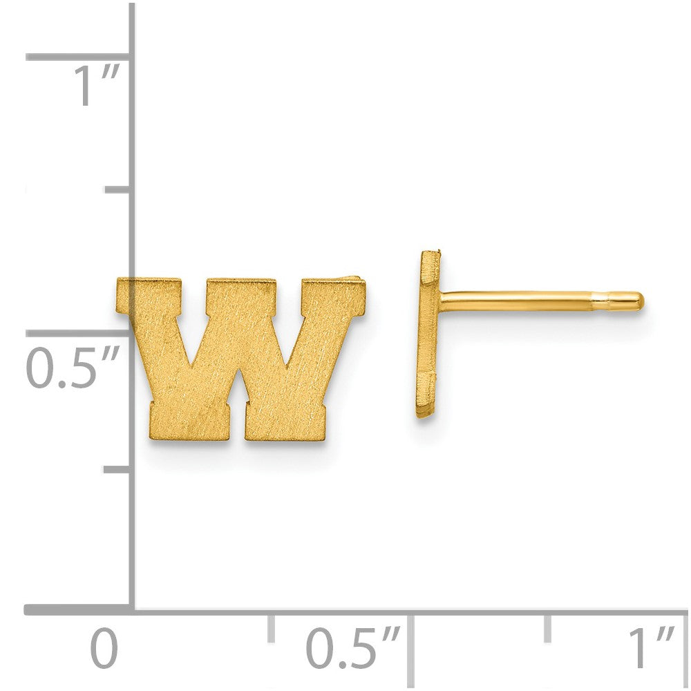 14K Yellow Gold 14Ky Brushed Letter W Initial Post Earrings