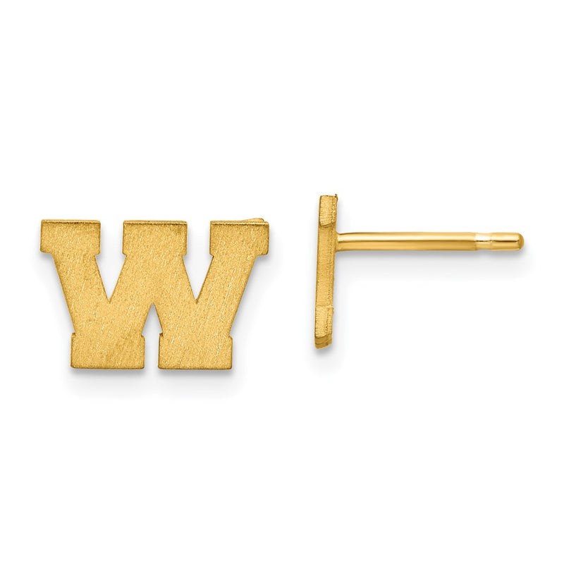 Gold Plated Sterling Silver Brushed Letter W Initial Post Earrings