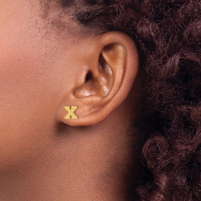 Gold Plated Sterling Silver Brushed Letter X Initial Post Earrings
