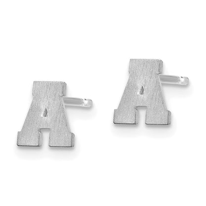 Sterling Silver Rhodium Plated Brushed Letter A Initial Post Earrings