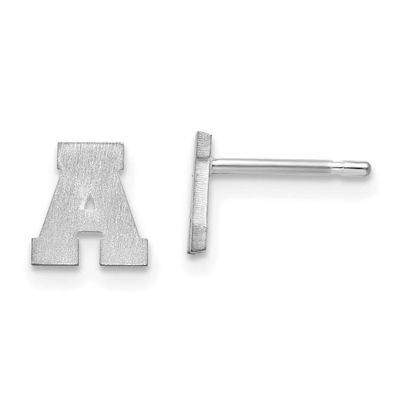 Sterling Silver Rhodium Plated Brushed Letter A Initial Post Earrings
