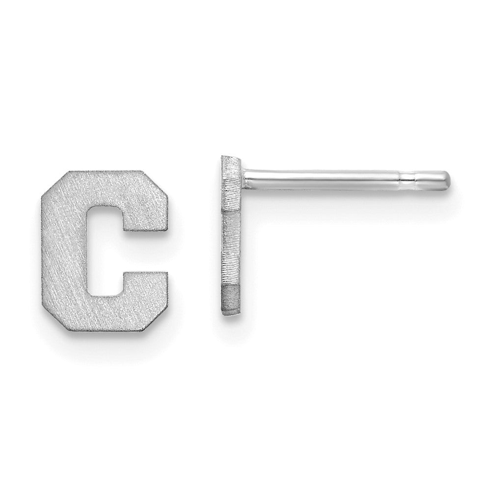 Sterling Silver Rhodium Plated Brushed Letter C Initial Post Earrings