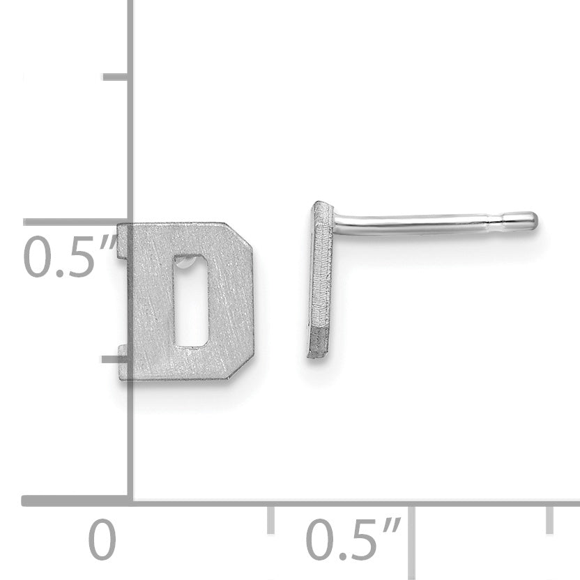 Sterling Silver Rhodium Plated Brushed Letter D Initial Post Earrings