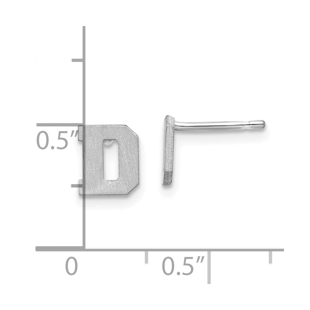 Sterling Silver Rhodium Plated Brushed Letter D Initial Post Earrings