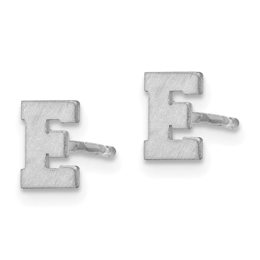 Sterling Silver Rhodium Plated Brushed Letter E Initial Post Earrings
