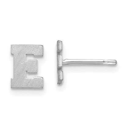 Sterling Silver Rhodium Plated Brushed Letter E Initial Post Earrings