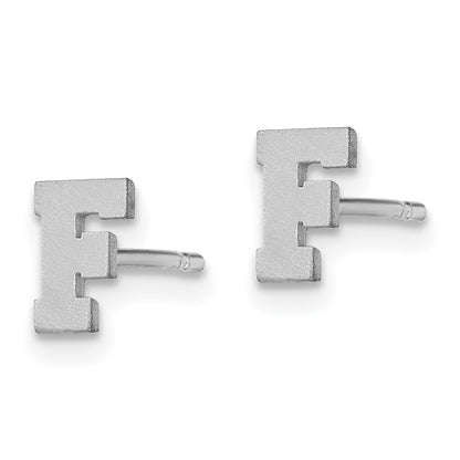 14K White Gold 14Kw Brushed Letter F Initial Post Earrings