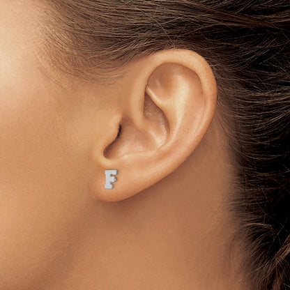 14K White Gold 14Kw Brushed Letter F Initial Post Earrings