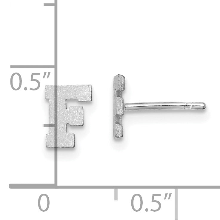 14K White Gold 14Kw Brushed Letter F Initial Post Earrings