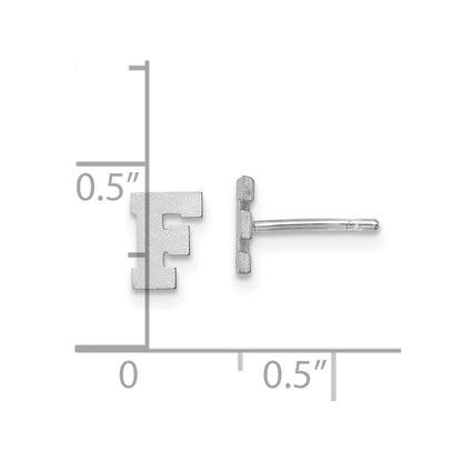 Sterling Silver Rhodium Plated Brushed Letter F Initial Post Earrings