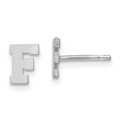 Sterling Silver Rhodium Plated Brushed Letter F Initial Post Earrings