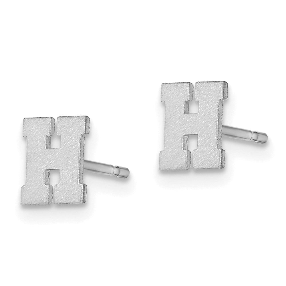 14K White Gold 14Kw Brushed Letter H Initial Post Earrings